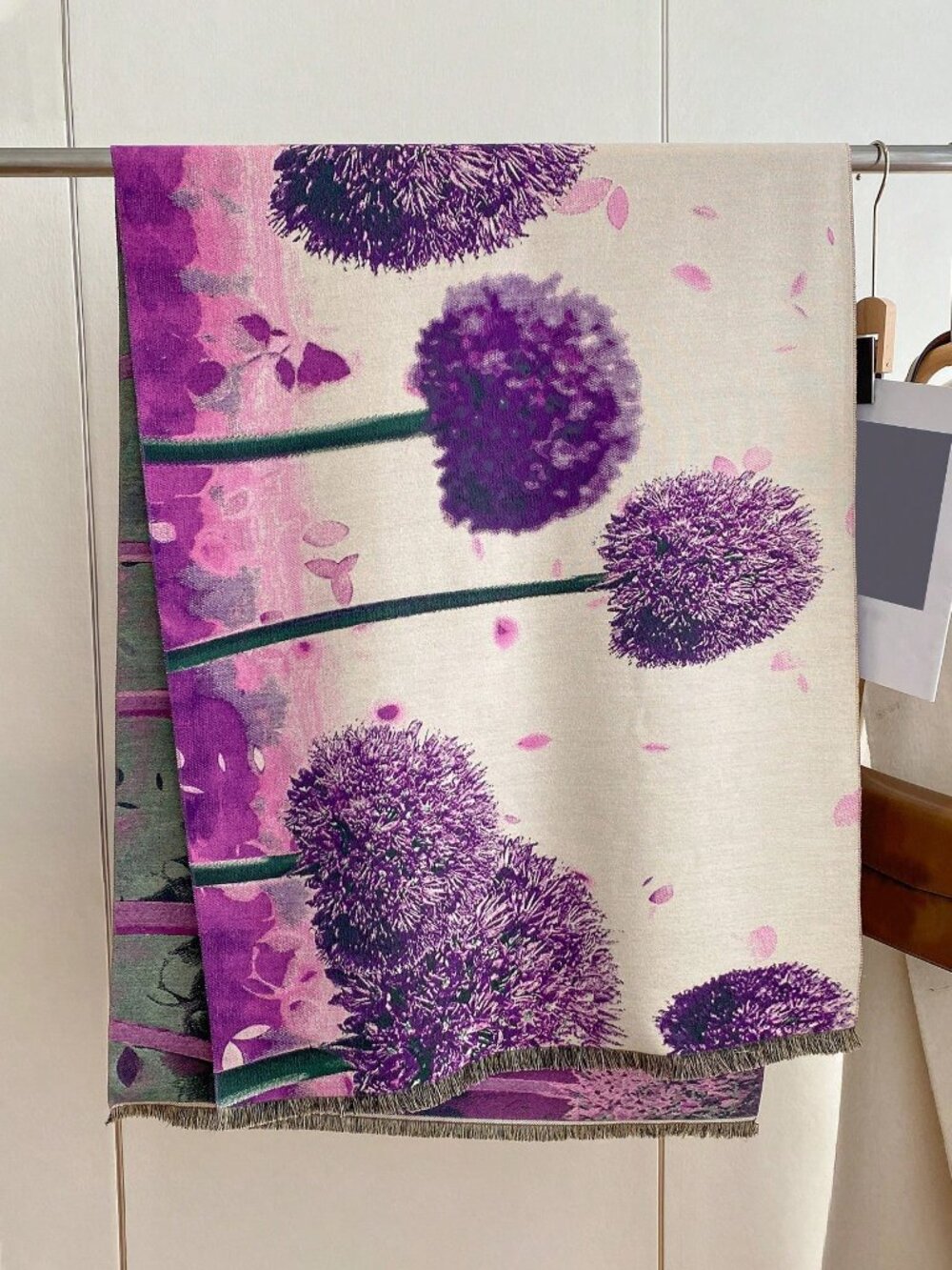 Purple Floral Jacquard Women's Casual Thick Warm Shawl Scarf Rectangular scarf - Picture 3 of 4
